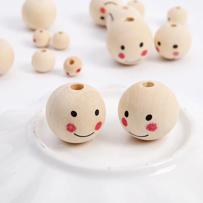Wooden Beads Natural Face Beads Ball Wood Beads Loose Spacer Bead for Angel Heads DIY Jewelry Bracelet Necklace Craft Making