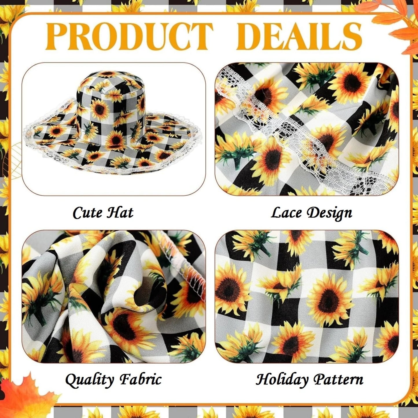Porch Goose Summer Outfit Cute Sunflower Dress and Sun Hat Set for 23 Inch Lawn Goose Statue Clothes