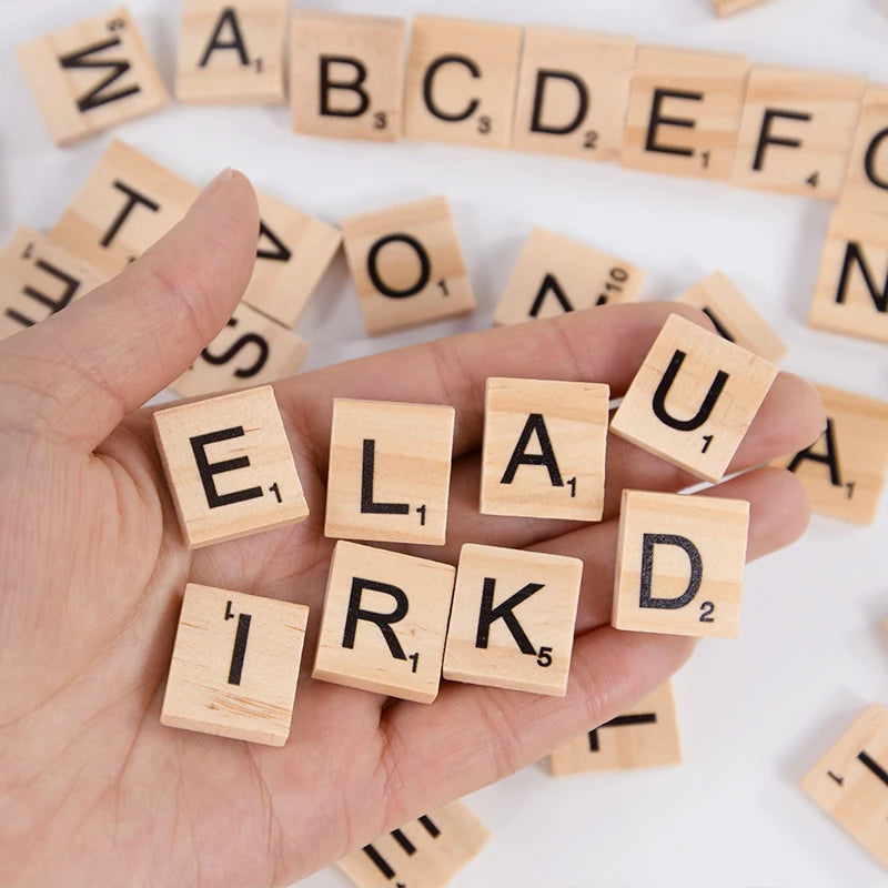 100Pcs Wood Letter Tiles Alphabet Word Game Pieces, Number Tiles for Crafts, Education, Home School