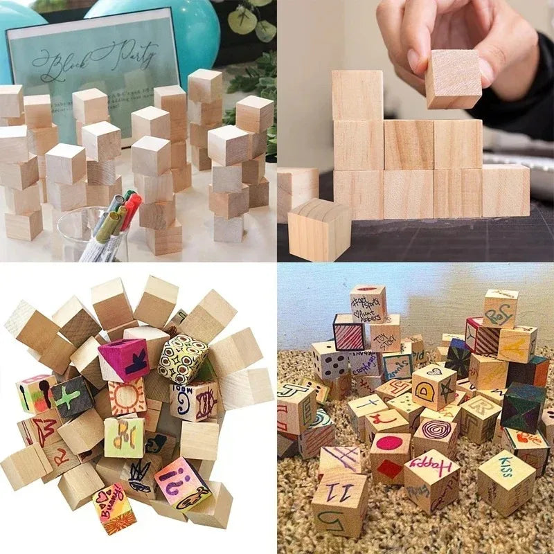 Unfinished Wood Blocks for Crafts, Wood Cubes for Crafts, Decorations