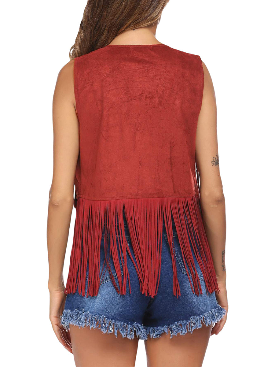Seventies-Vintage Women's Faux Suede Fringed Vest