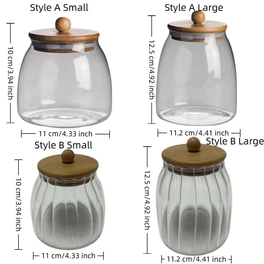 Transparent Airtight Glass Containers Moisture Proof Large Capacity Tea Storage Jar Wooden Lid Food Storage Container