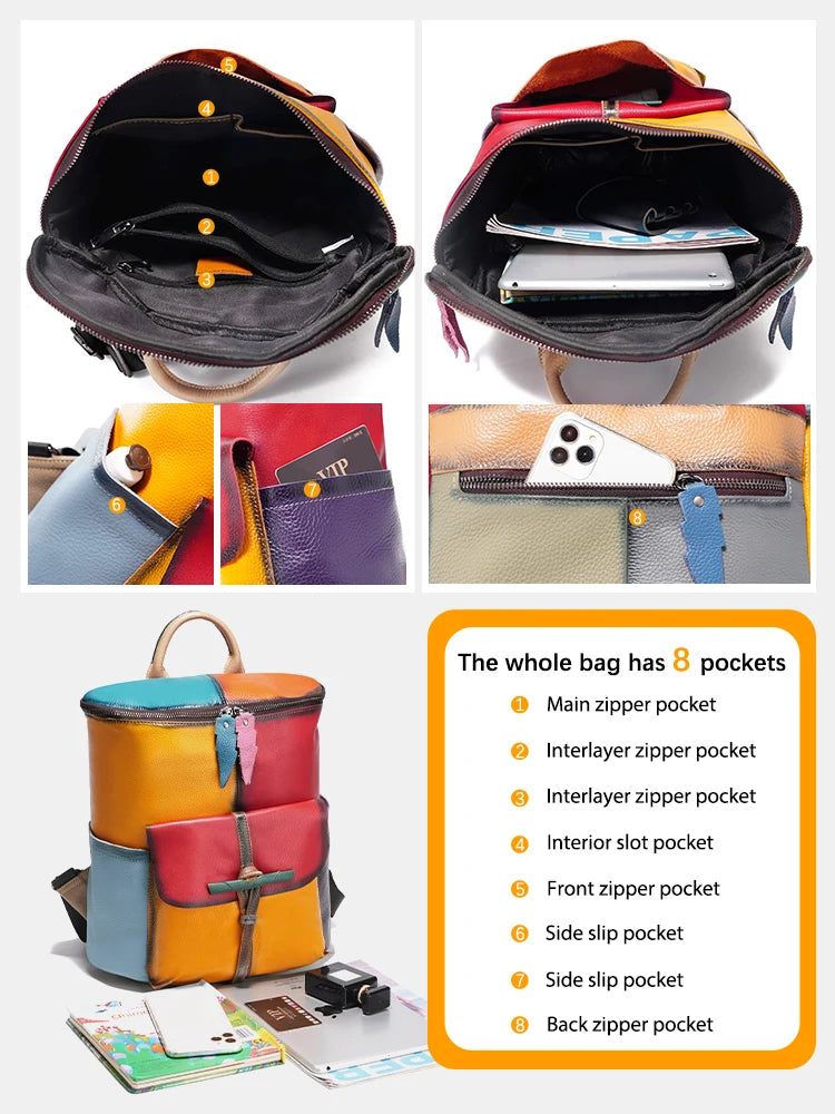 Zency Women's Soft Cow Leather Backpack Large Capacity Rucksack Knapsack New 2024 Fashion Designer Bookbags Back Pack PurseBolsa