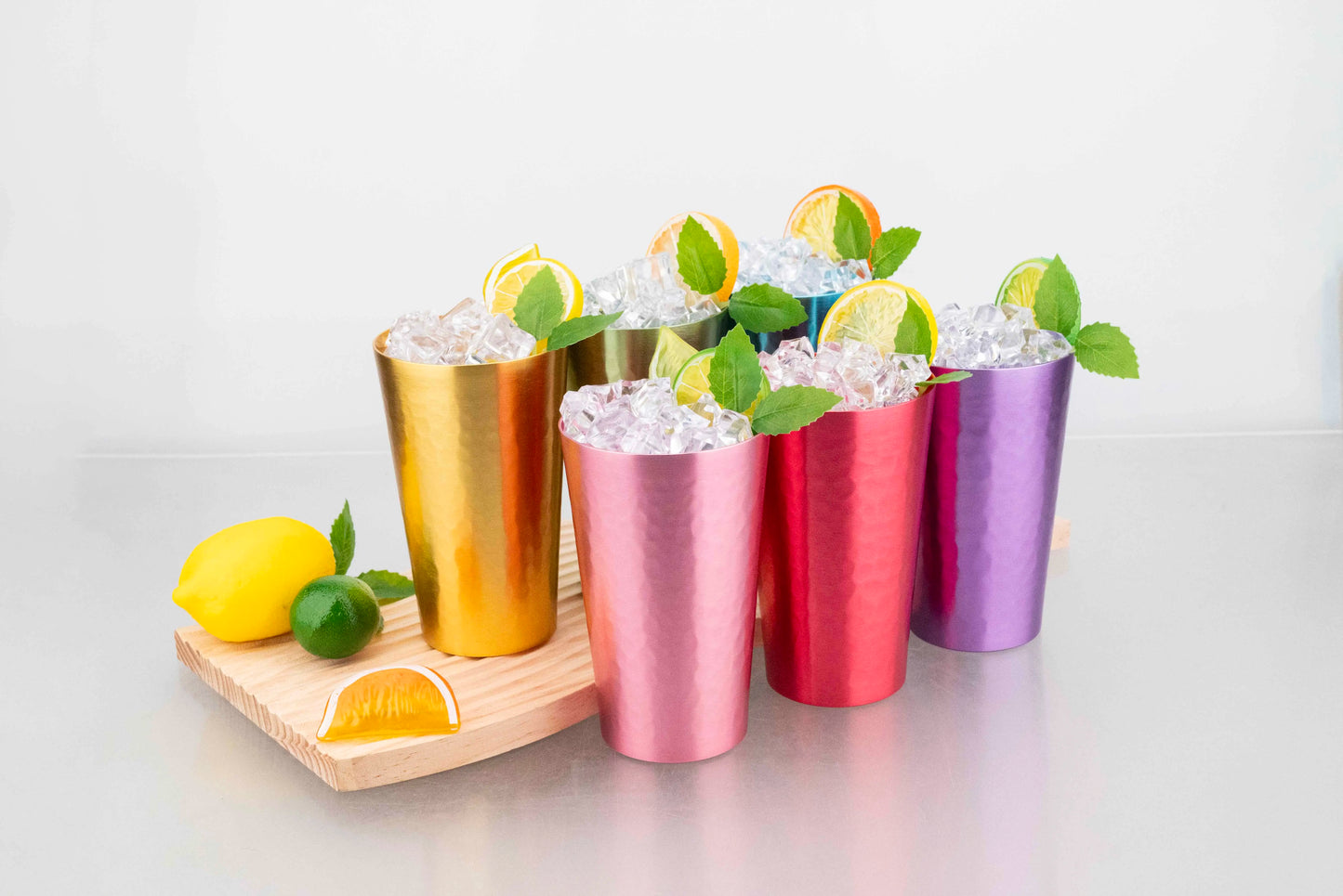 Retro Hammered Aluminum Tumblers Set – Bright 1970s Colorful Drinking Cups