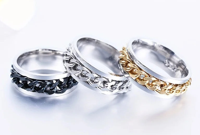 Men’s Rotatable Chain Ring – Stainless Steel Casual Band Gift