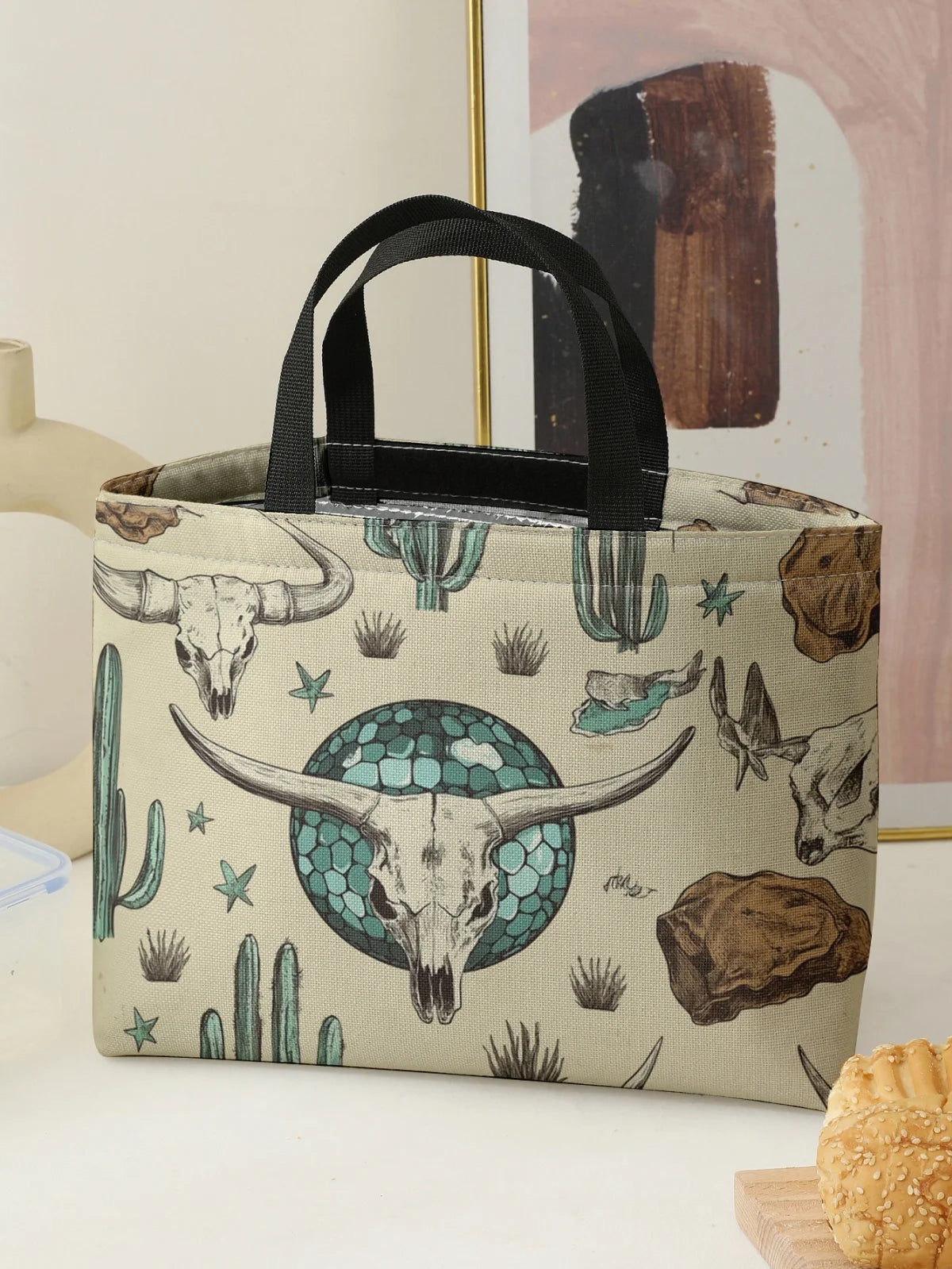 Large-capacity insulated lunch bag with aluminum foil lining, student lunch box with ice pack, reusable