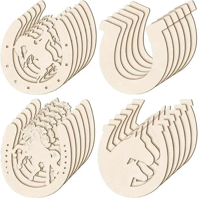 24pcs Wooden Horseshoes Cutout for Crafts DIY Unfinished Wood Horseshoes Christmas Cowboy Decor Western Party Decor Crafts