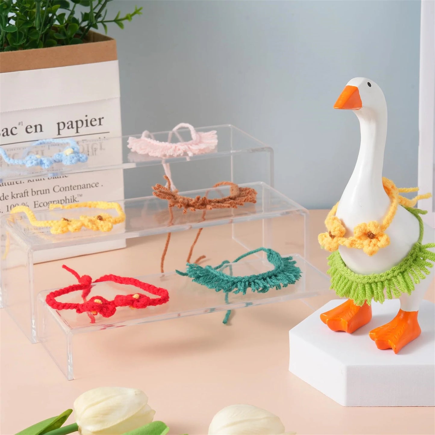 Desk Goose Clothes 7 Inches, Cute Mini Goose Summer Outfits Including Hat Dress and Bag Desk Goose Accessories