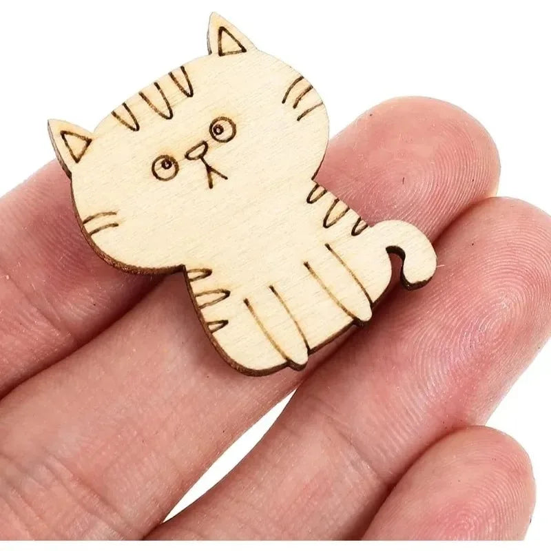 50pcs Unfinished Wooden Cat Cutouts, Unfinished Wood Crafts Pieces