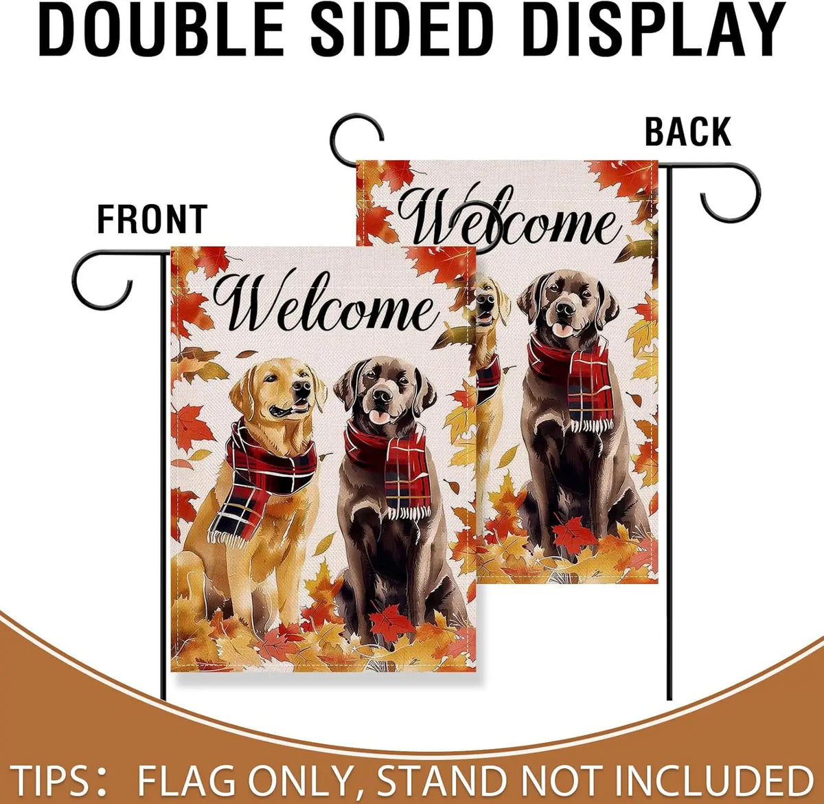 Black and Golden Labs Among Autumn Leaves Yard, Garden Welcome Flag