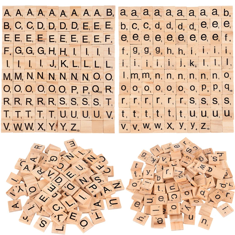 100Pcs Wood Letter Tiles Alphabet Word Game Pieces, Number Tiles for Crafts, Education, Home School