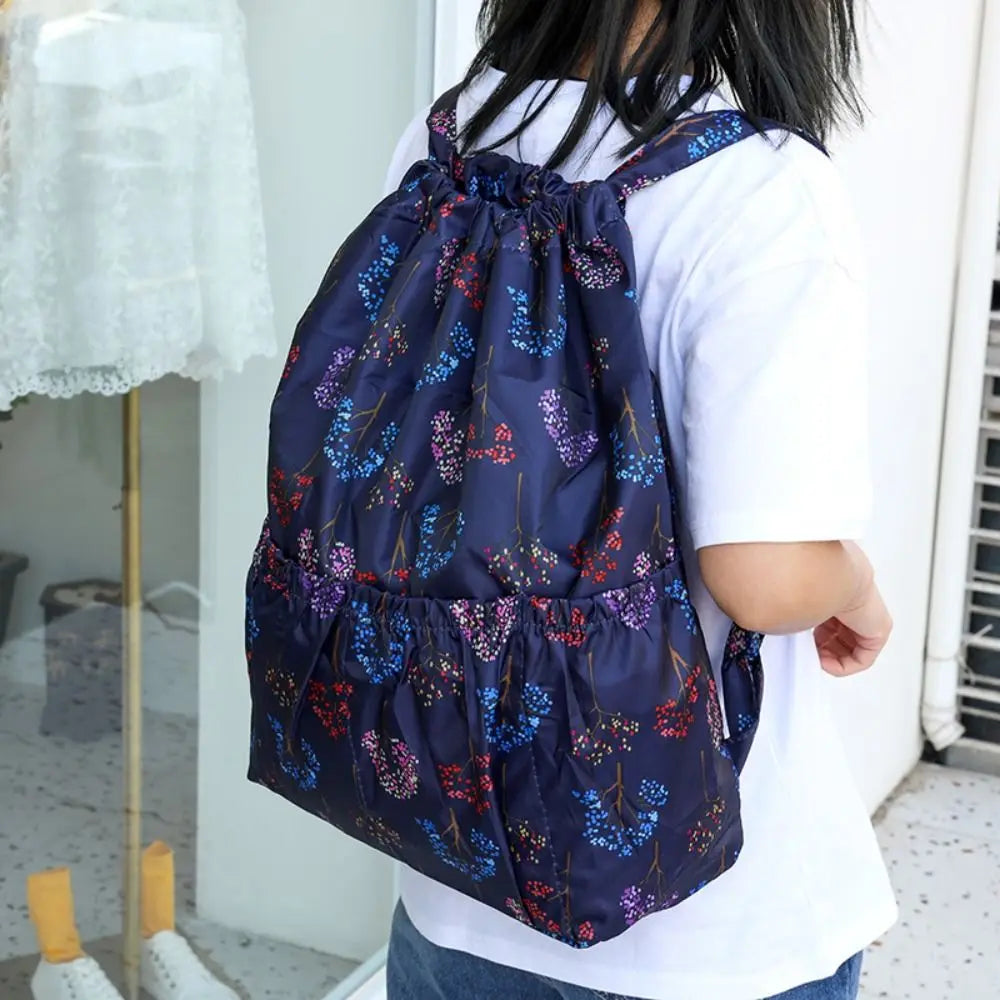 Multifunctional Floral Printed Drawstring Bag Polyester Waterproof Backpacks Fold Sports Travel Bag Teenage Girls