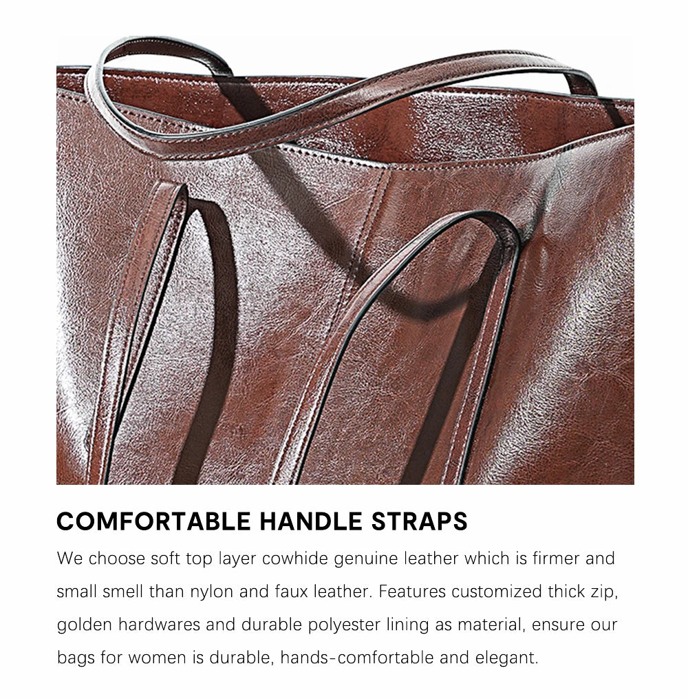 2025 New Coffee Women Handbag 100% Genuine Leather Ladies Shoulder Purse Ladies Black Tote Bag Large Capacity Shopper Bags Brown