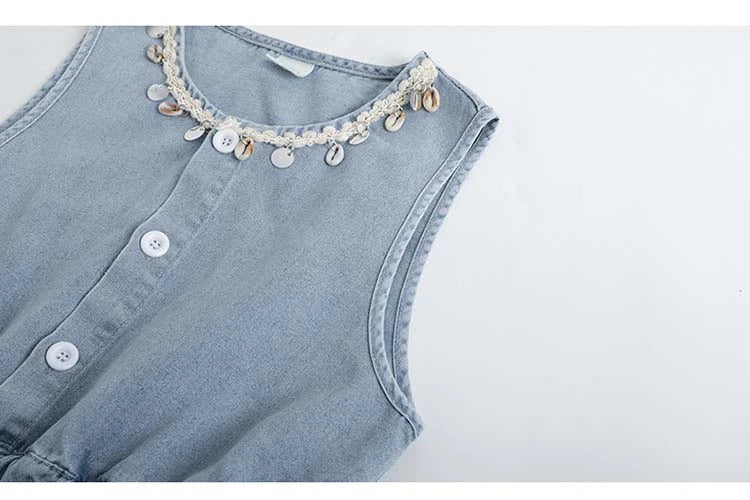 Girls Light Blue Denim Tiered Dress – Sleeveless Country Style Ruffle Chambray Dress for Young Girls & Tweens