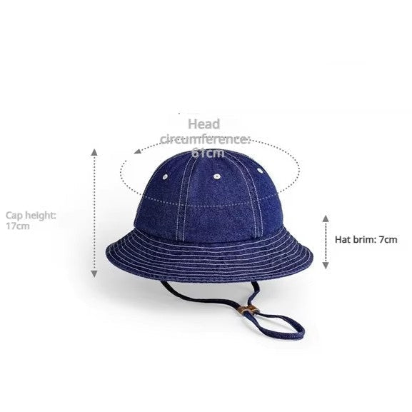 Classic Blue Denim Bucket Hat – Old-School Military Style Sun Hat
