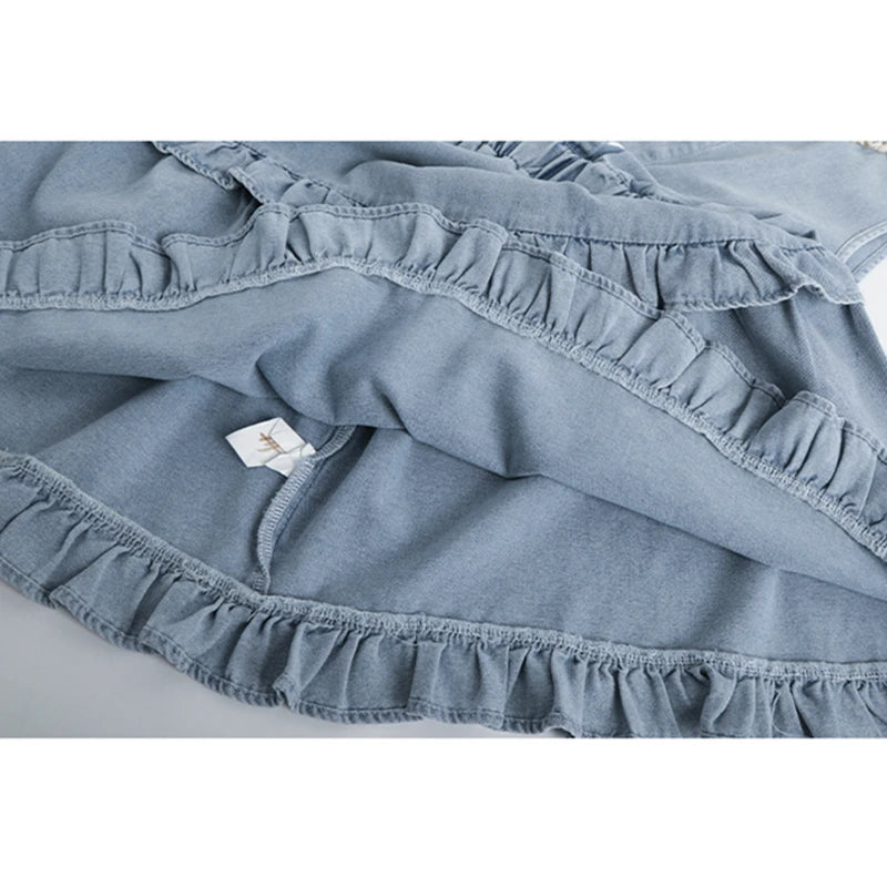 Girls Light Blue Denim Tiered Dress – Sleeveless Country Style Ruffle Chambray Dress for Young Girls & Tweens
