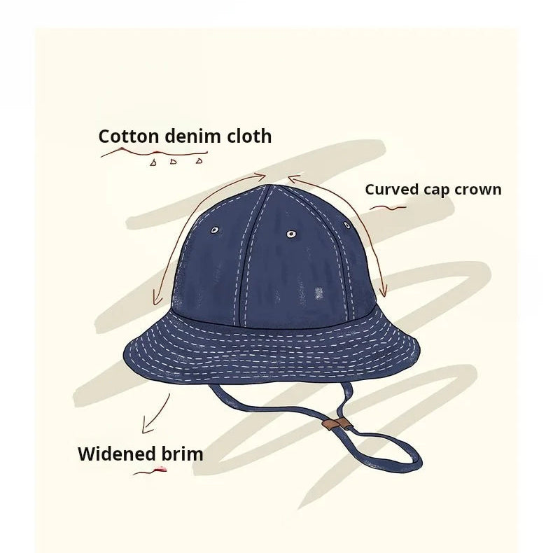 Classic Blue Denim Bucket Hat – Old-School Military Style Sun Hat
