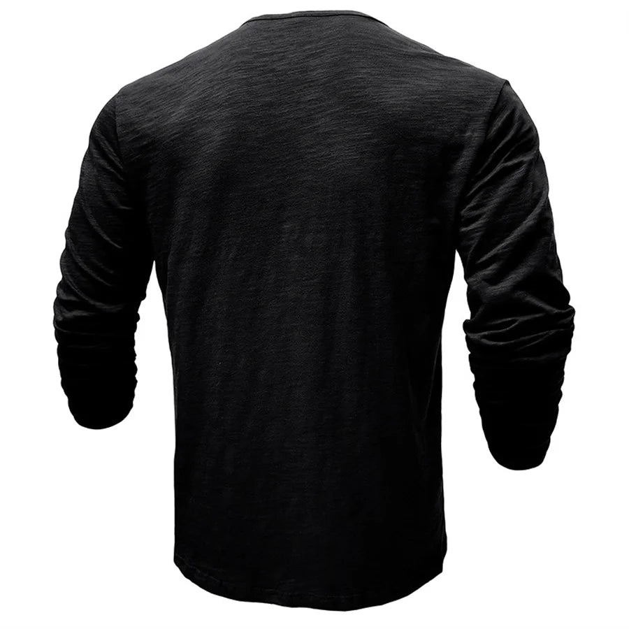 Men's 100% Cotton Henley T-Shirt Quality Long Sleeve Basic T Shirt