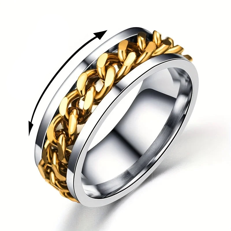 Men’s Rotatable Chain Ring – Stainless Steel Casual Band Gift