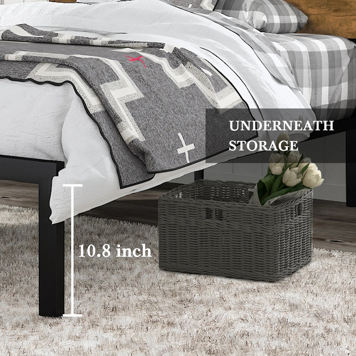 Rustic Wooden Headboard/Heavy Duty Metal Platform Bed Frame