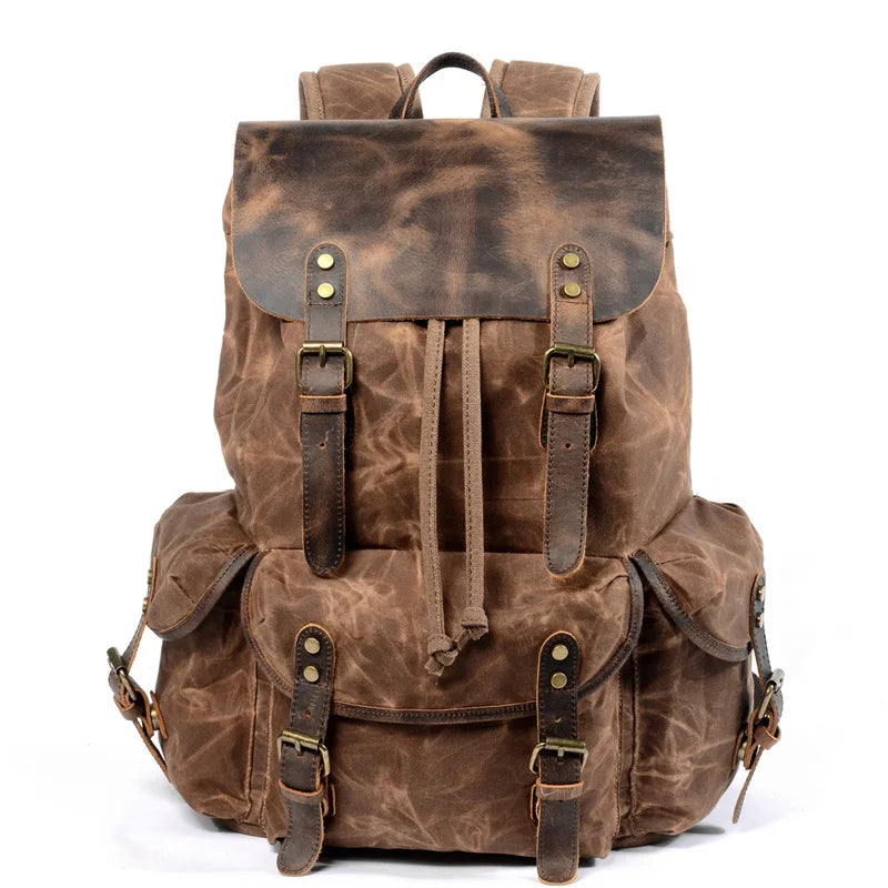 Nesitu Vintage A4 Genuine Leather Wax Canvas Women Backpacks for Men Laptop Daypacks Waterproof Rucksacks Large Travel Bag M6105