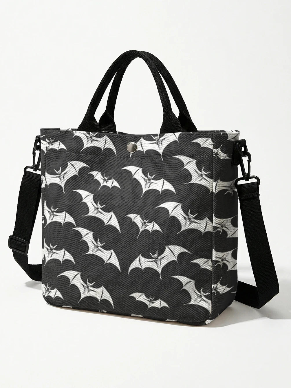 White Bat Halloween Print Tote Bag Detachable Strap Crossbody Handbag For Women Daily Shopping