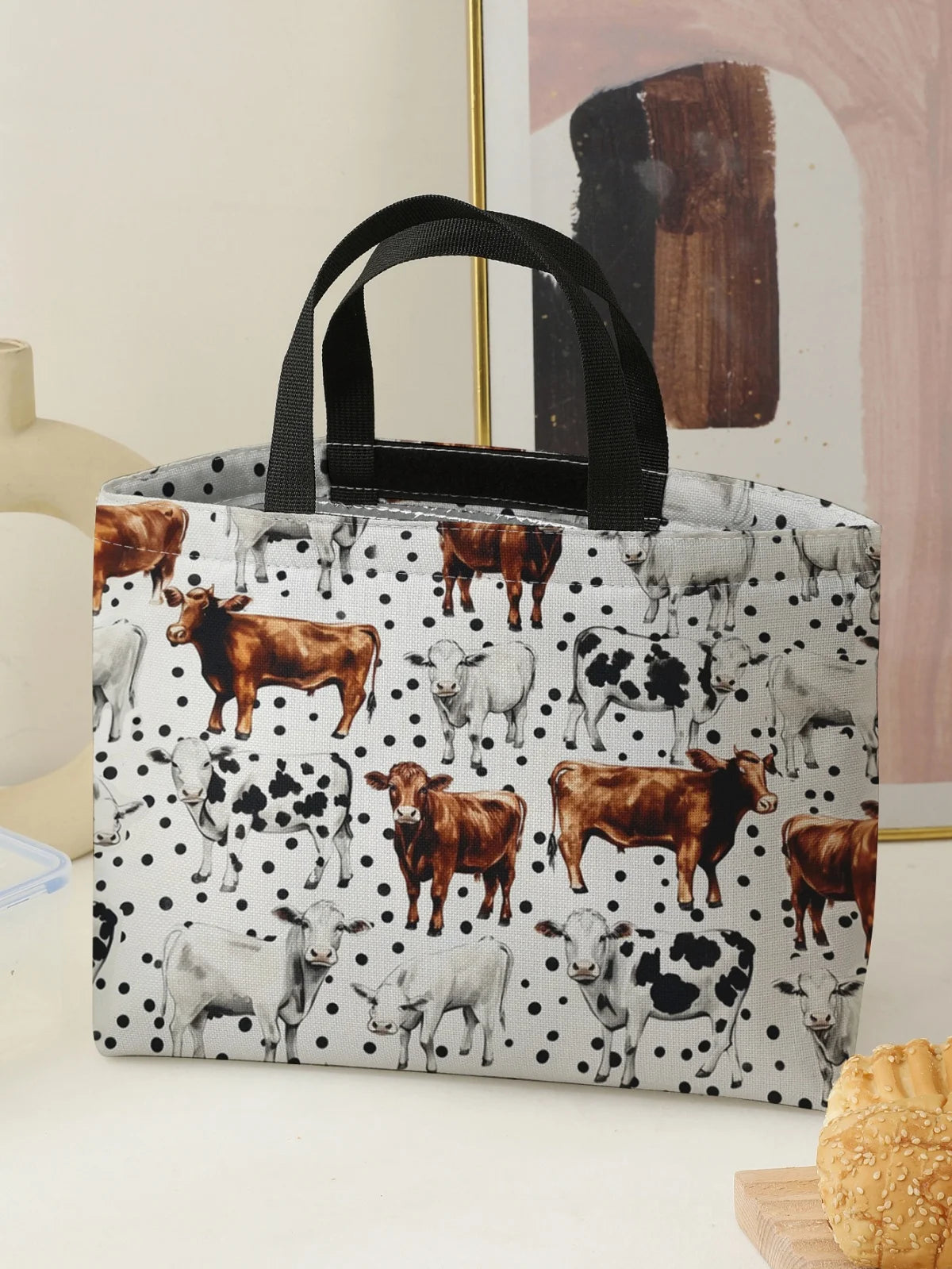 Large-capacity insulated lunch bag with aluminum foil lining, student lunch box with ice pack, reusable
