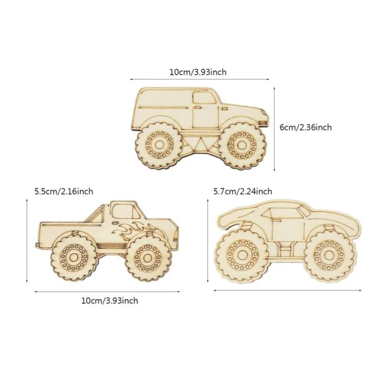 12pcs Unfinished Wood Monster Truck Cutouts, Wooden Craft Shapes