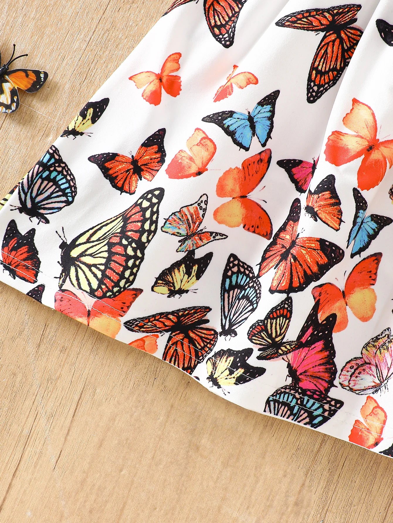 Girls' Spring, Summer Sleeveless Ruffle Butterfly-Print Dress