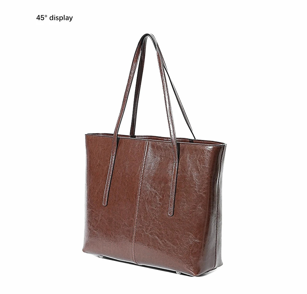 2025 New Coffee Women Handbag 100% Genuine Leather Ladies Shoulder Purse Ladies Black Tote Bag Large Capacity Shopper Bags Brown