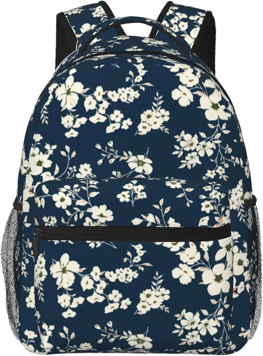 Cute Flowers on Blue Background Lightweight Laptop Backpack for Women Men College Bookbag Casual Daypack Travel Bag
