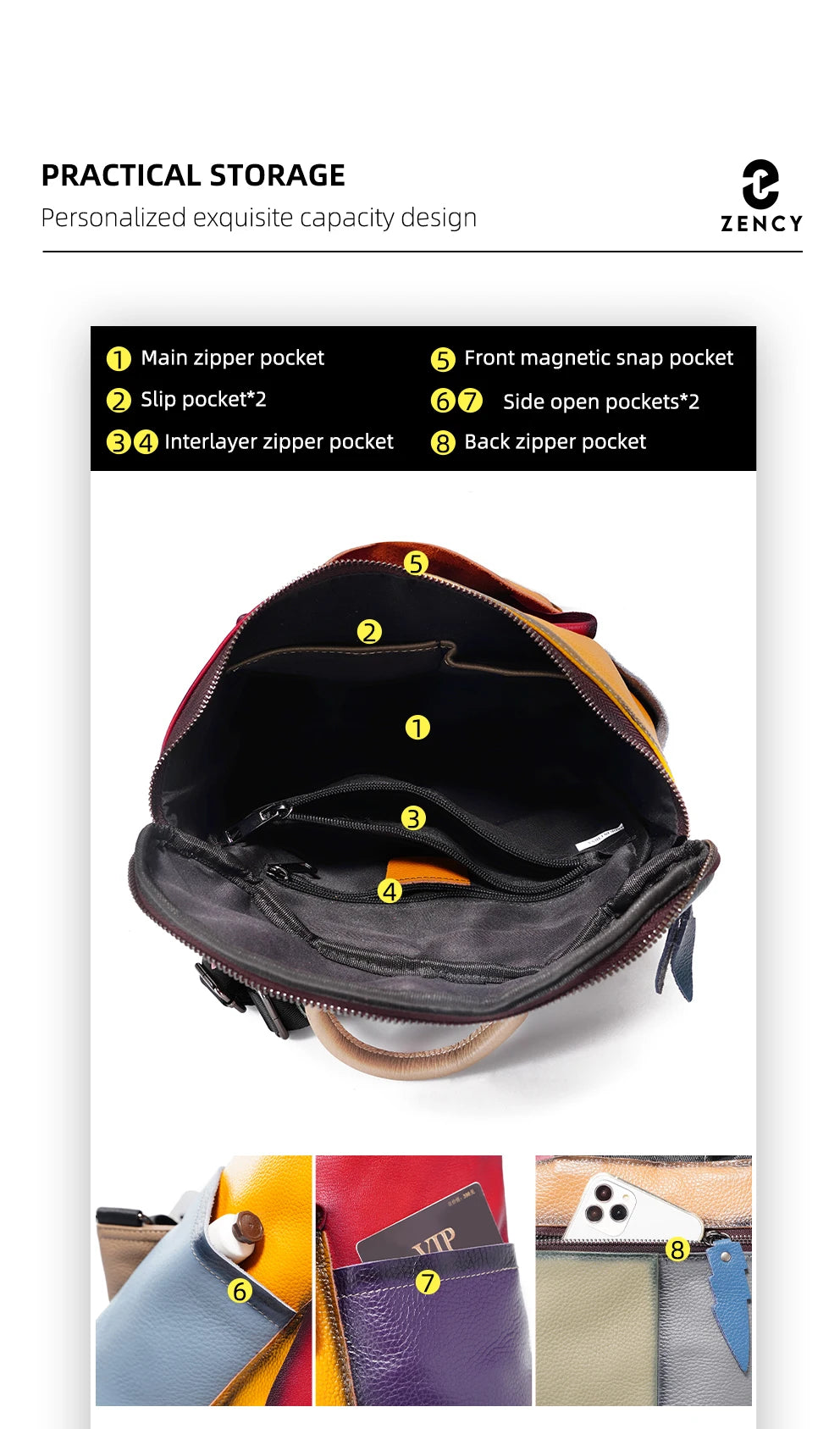 Zency Women's Soft Cow Leather Backpack Large Capacity Rucksack Knapsack New 2024 Fashion Designer Bookbags Back Pack PurseBolsa