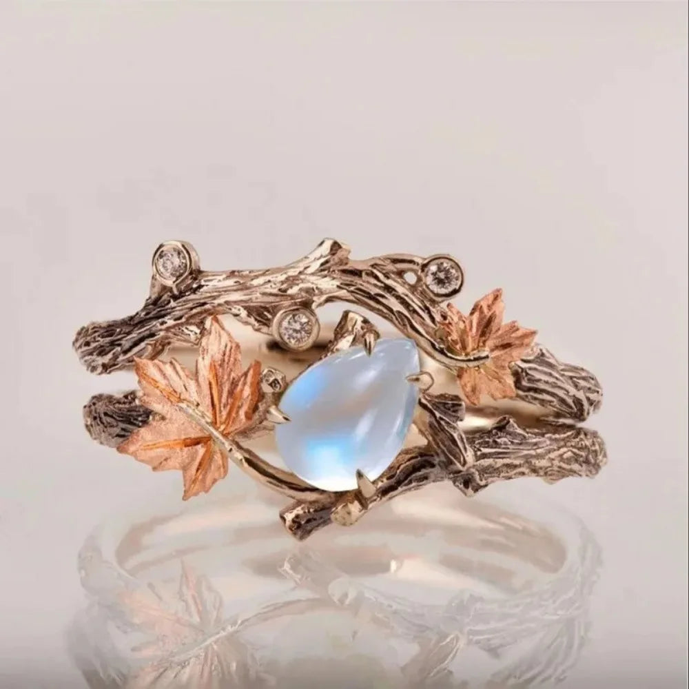 Vintage Style Antique-looking Open "Water Drop" Maple Leaf Ring