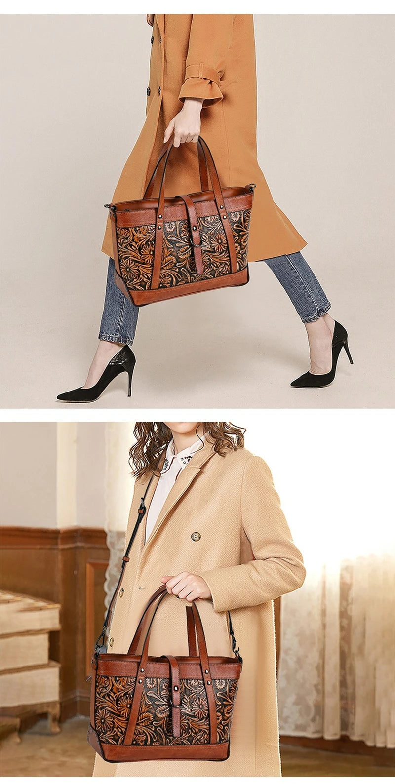 Nesitu Quality Vintage A4 Full Grain Genuine Leather Women Handbag Cowhide Shoulder Messenger Bag Purse Brown Coffee Black M3010