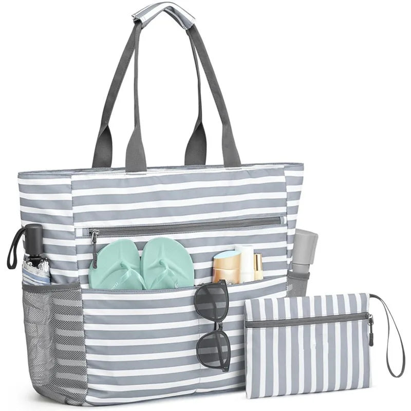 Beach Tote Bag Waterproof Foldable Large Capacity Lightweight Portable Travel Storage Bag for Outdoor Swimming Vacation M0251