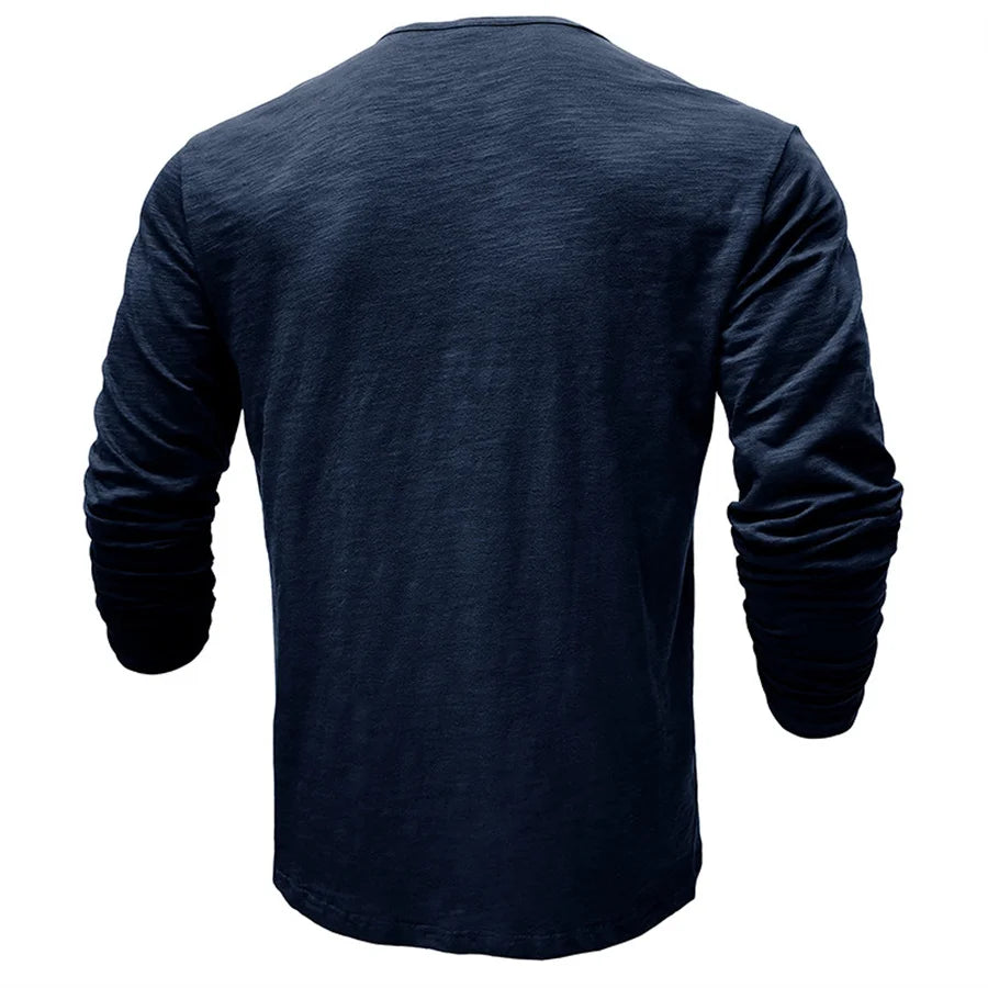 Men's 100% Cotton Henley T-Shirt Quality Long Sleeve Basic T Shirt