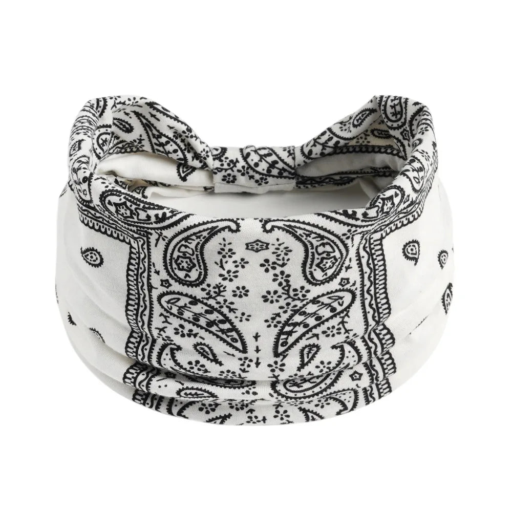 Country-classic Bandanna-style Paisley Print Wide Elastic Headband