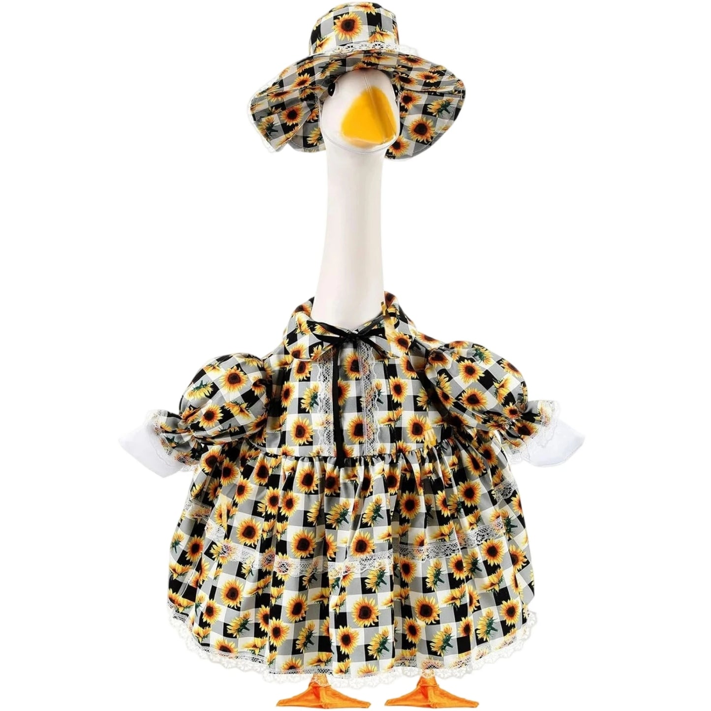 Porch Goose Summer Outfit Cute Sunflower Dress and Sun Hat Set for 23 Inch Lawn Goose Statue Clothes
