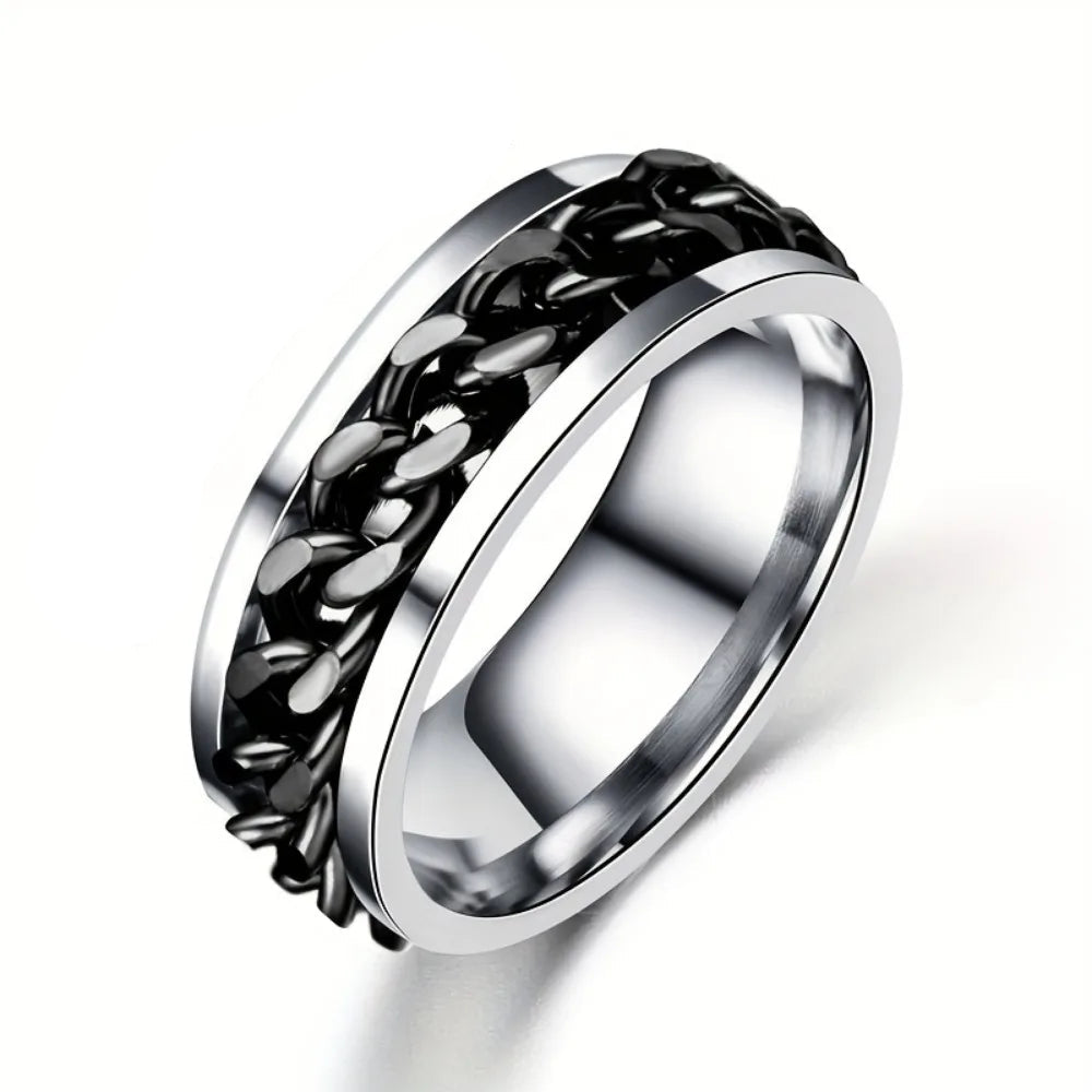 Men’s Rotatable Chain Ring – Stainless Steel Casual Band Gift