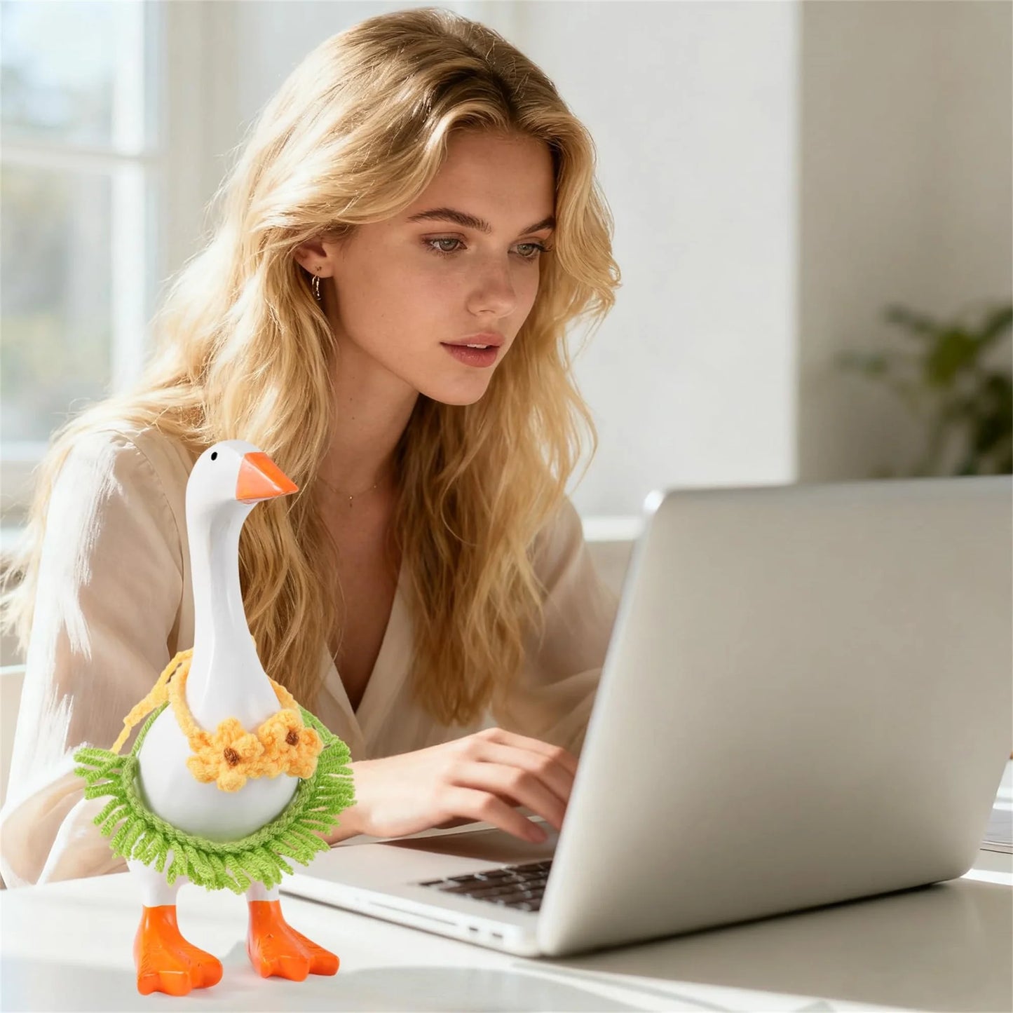 Desk Goose Clothes 7 Inches, Cute Mini Goose Summer Outfits Including Hat Dress and Bag Desk Goose Accessories