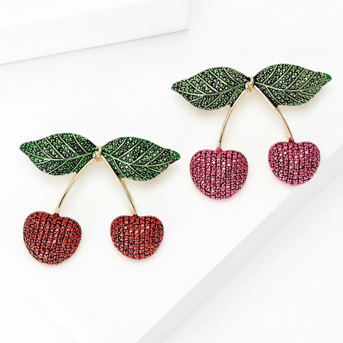 Bead-Textured Classic Country Cherries Motif Brooch