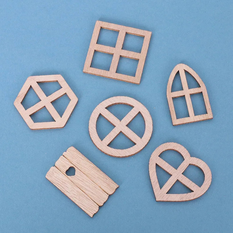 25pcs Doll House Windows Doors Craft Kit Fairy Door Windows Wood, DIY Miniature Garden Doors Window Fairy House Accessories