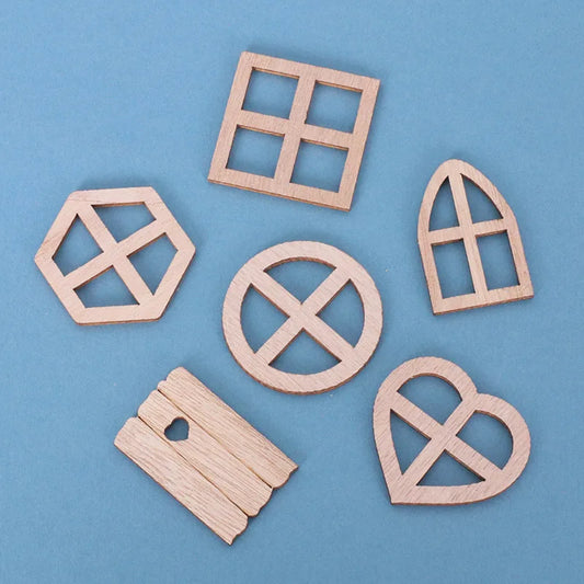 25pcs Doll House Windows Doors Craft Kit Fairy Door Windows Wood, DIY Miniature Garden Doors Window Fairy House Accessories