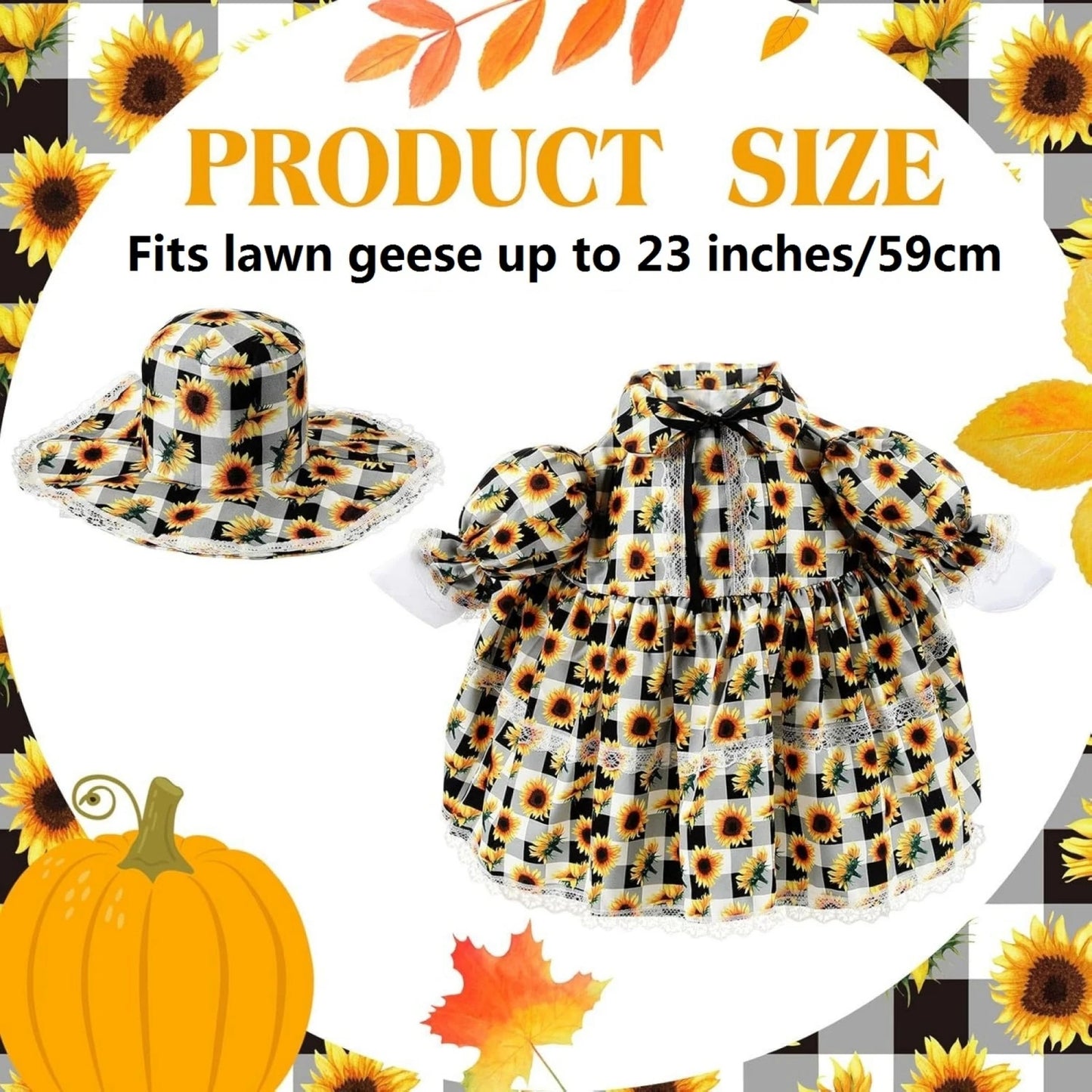 Porch Goose Summer Outfit Cute Sunflower Dress and Sun Hat Set for 23 Inch Lawn Goose Statue Clothes