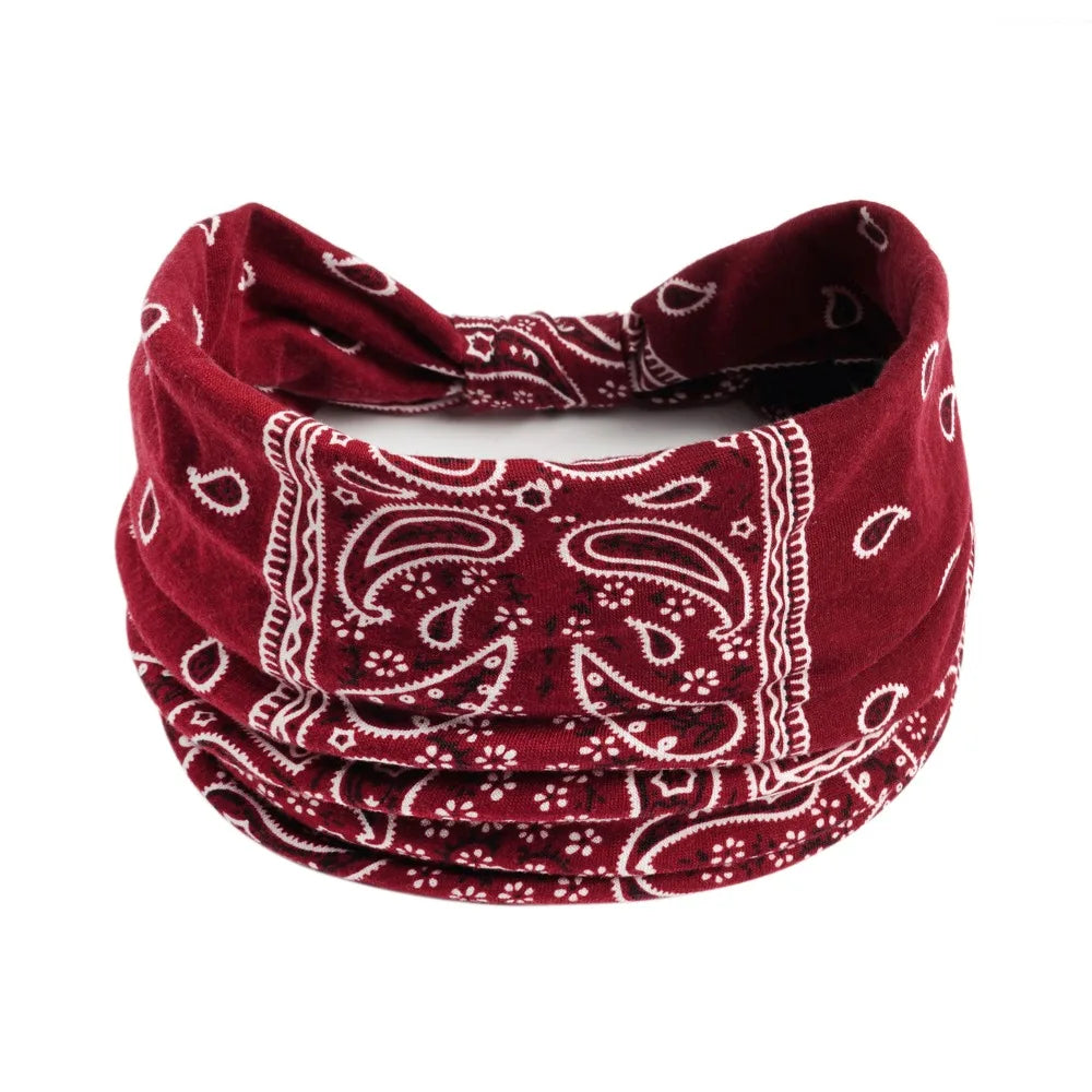 Country-classic Bandanna-style Paisley Print Wide Elastic Headband