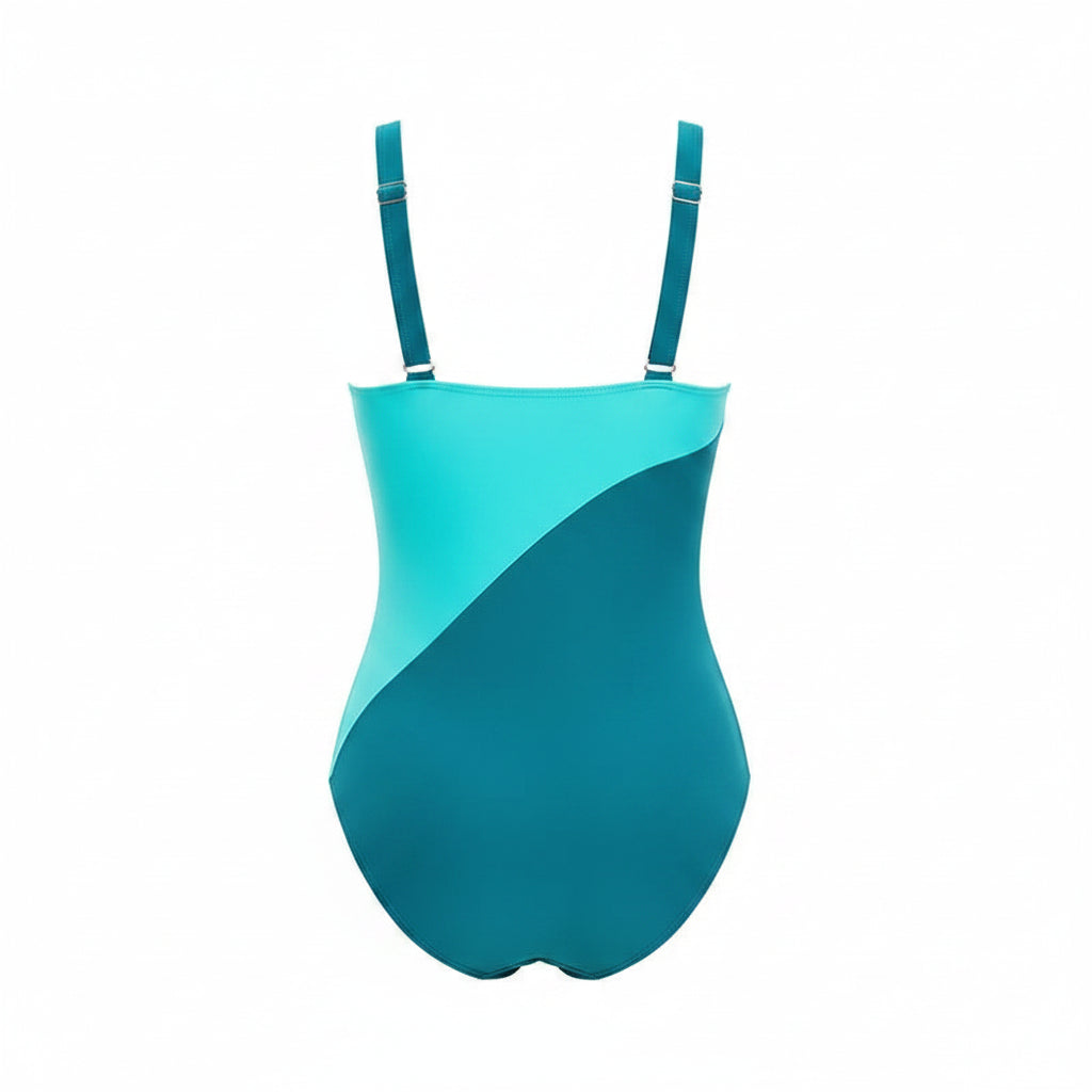 Patchwork Diagonal Swoosh One Piece Sport Swimsuit