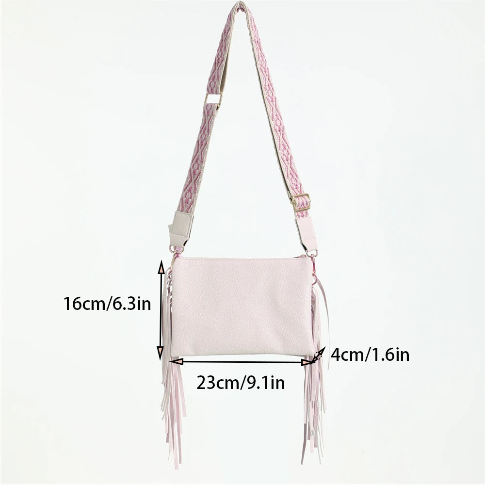 Tassel Accent Crossbody Bag For Women Leisure Shoulder Bag Purse PU Leather With Adjustable Strap Western Fringe