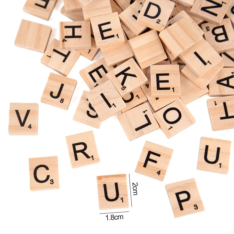 100Pcs Wood Letter Tiles Alphabet Word Game Pieces, Number Tiles for Crafts, Education, Home School
