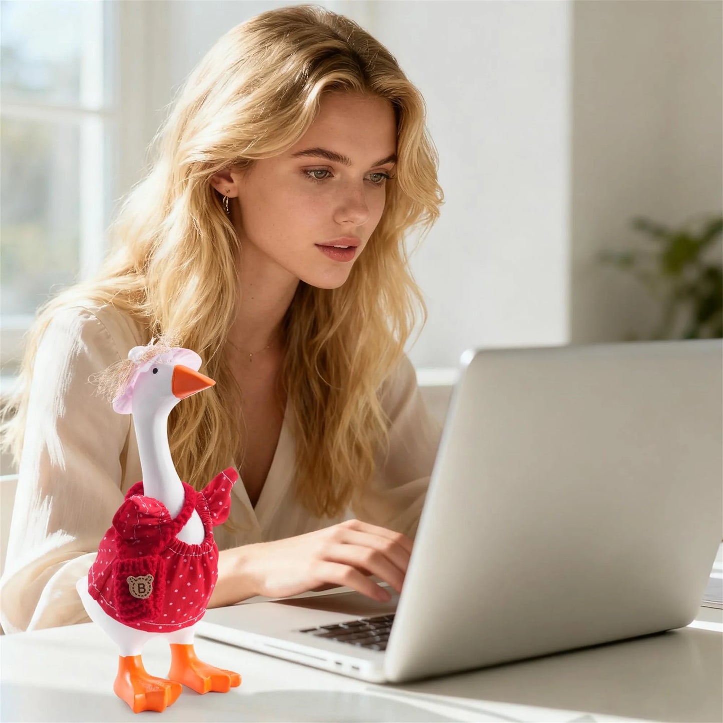 Desk Goose Clothes 7 Inches, Cute Mini Goose Summer Outfits Including Hat Dress and Bag Desk Goose Accessories