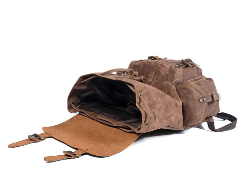 Nesitu Vintage A4 Genuine Leather Wax Canvas Women Backpacks for Men Laptop Daypacks Waterproof Rucksacks Large Travel Bag M6105